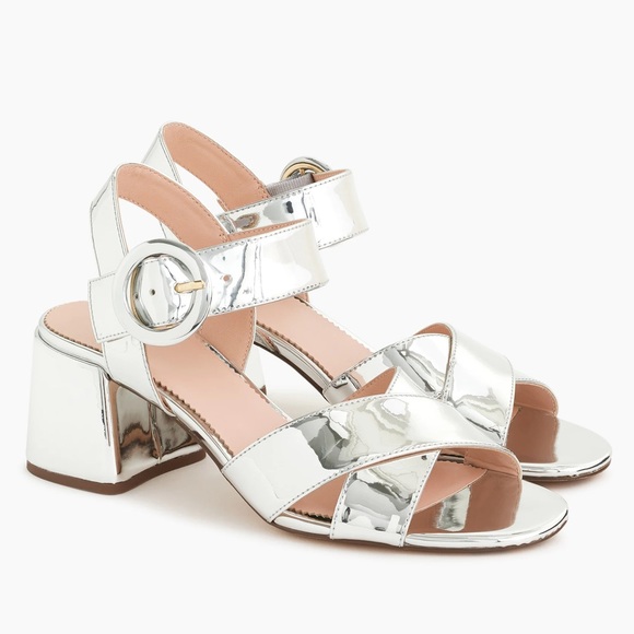 J. Crew Penny Slingback Block Heel Sandals in Mirror Metallic